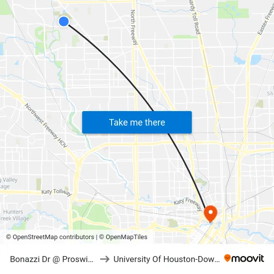 Bonazzi Dr @ Proswimmer to University Of Houston-Downtown map