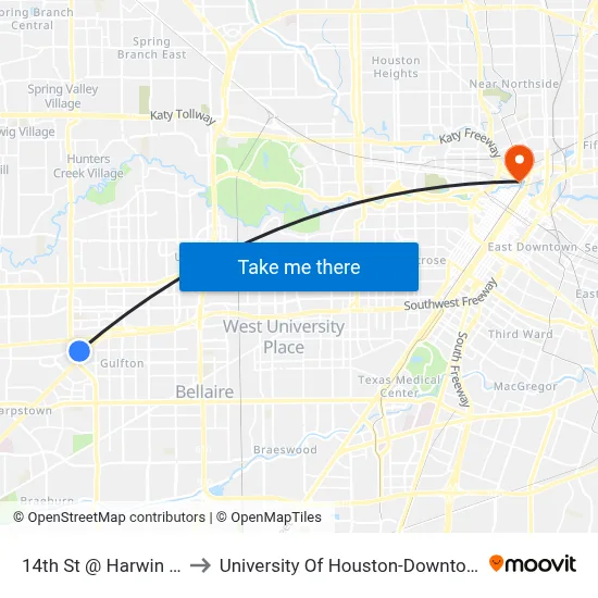 14th St @ Harwin Dr to University Of Houston-Downtown map