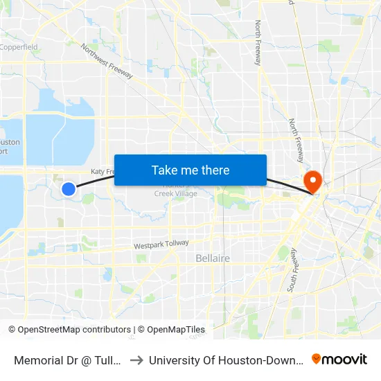 Memorial Dr @ Tully Rd to University Of Houston-Downtown map