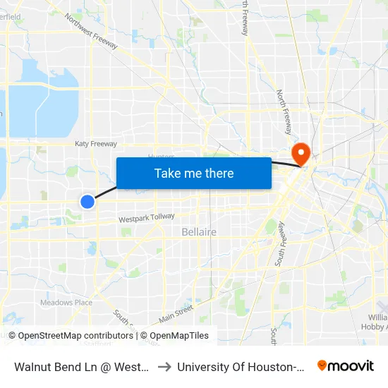 Walnut Bend Ln @ Westheimer Rd to University Of Houston-Downtown map