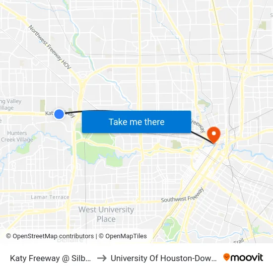 Katy Freeway @ Silber Rd to University Of Houston-Downtown map
