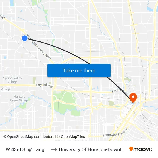 W 43rd St @ Lang Rd to University Of Houston-Downtown map