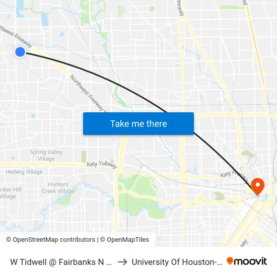 W Tidwell @ Fairbanks N Houston MB to University Of Houston-Downtown map
