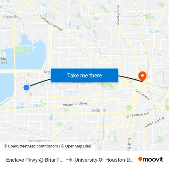 Enclave Pkwy @ Briar Forest Dr to University Of Houston-Downtown map