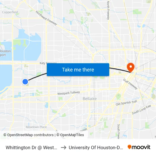 Whittington Dr @ Westmead Dr to University Of Houston-Downtown map