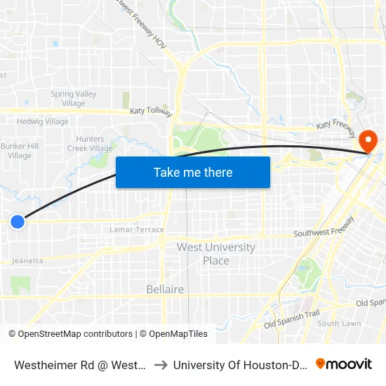 Westheimer Rd @ Westerland Dr to University Of Houston-Downtown map