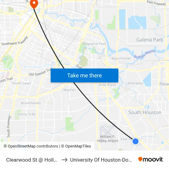 Clearwood St @ Hollock St to University Of Houston-Downtown map