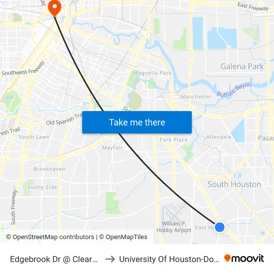 Edgebrook Dr @ Clearwood St to University Of Houston-Downtown map