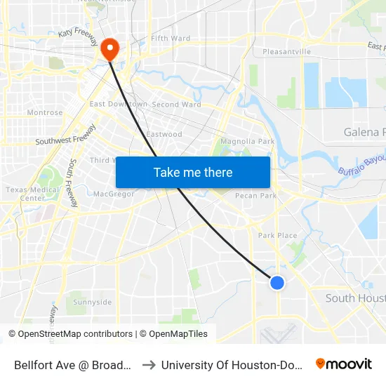 Bellfort Ave @ Broadway St to University Of Houston-Downtown map