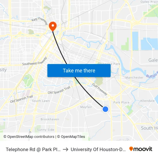 Telephone Rd @ Park Place Blvd to University Of Houston-Downtown map
