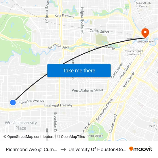 Richmond Ave @ Cummins St to University Of Houston-Downtown map