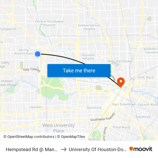 Hempstead Rd @ Mangum Rd to University Of Houston-Downtown map