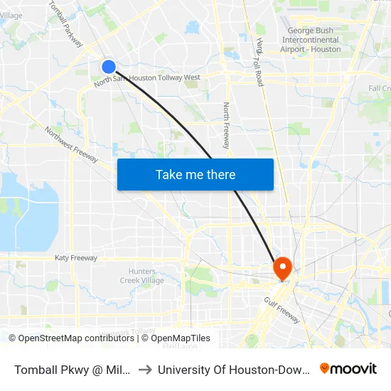 Tomball Pkwy @ Mills Rd to University Of Houston-Downtown map
