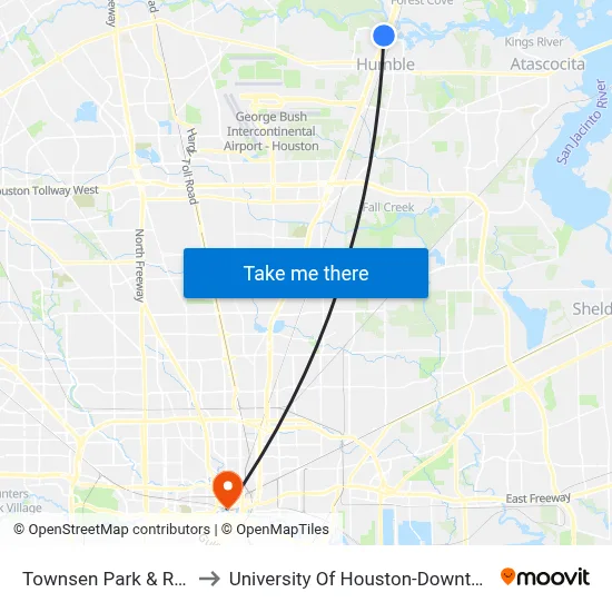 Townsen Park & Ride to University Of Houston-Downtown map