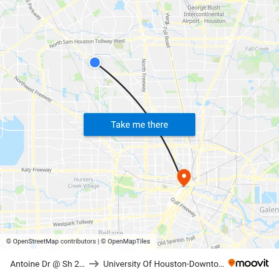 Antoine Dr @ Sh 249 to University Of Houston-Downtown map