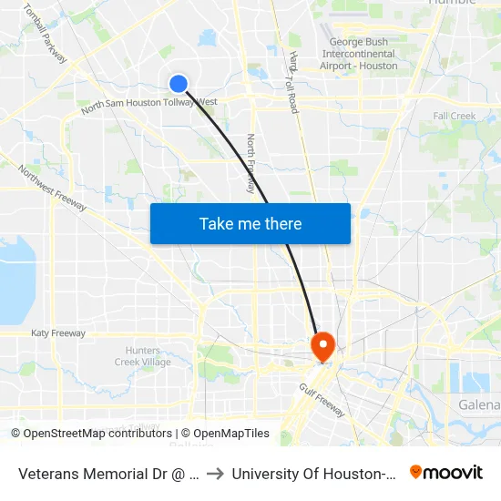 Veterans Memorial Dr @ Greens Rd to University Of Houston-Downtown map