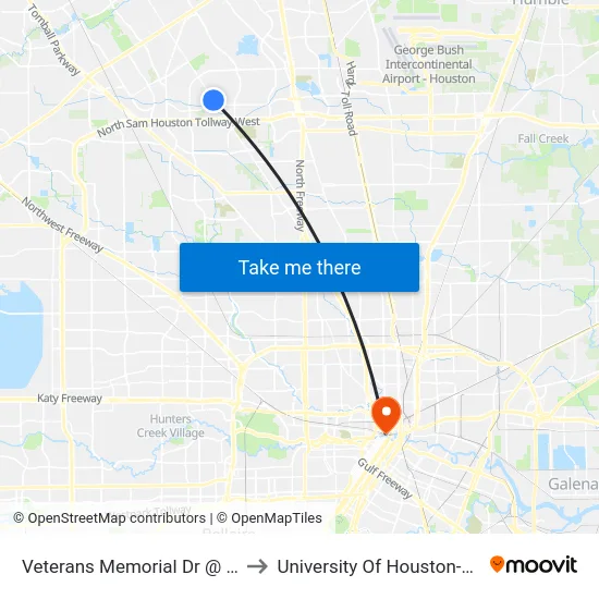 Veterans Memorial Dr @ Greens Rd to University Of Houston-Downtown map
