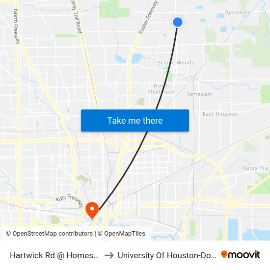 Hartwick Rd @ Homestead Rd to University Of Houston-Downtown map