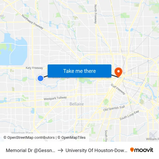Memorial Dr @Gessner Rd to University Of Houston-Downtown map