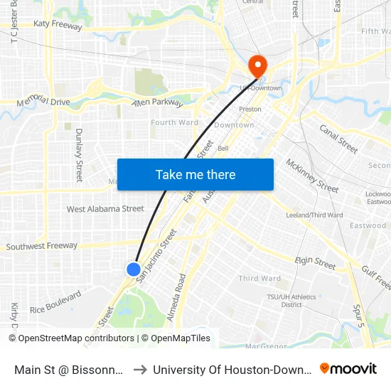 Main St @ Bissonnet St to University Of Houston-Downtown map