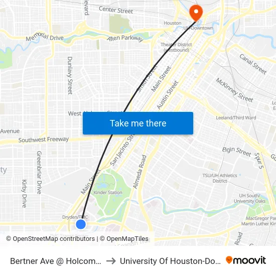 Bertner Ave @ Holcombe Blvd to University Of Houston-Downtown map