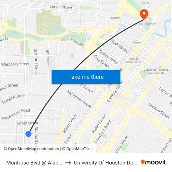 Montrose Blvd @ Alabama St to University Of Houston-Downtown map