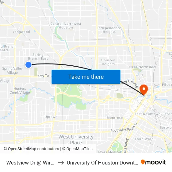 Westview Dr @ Wirt Rd to University Of Houston-Downtown map