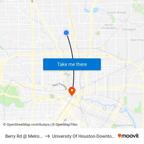 Berry Rd @ Melrose to University Of Houston-Downtown map