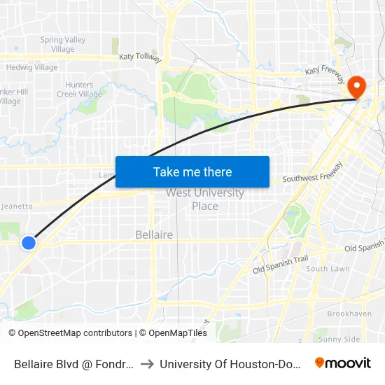 Bellaire Blvd @ Fondren Rd to University Of Houston-Downtown map