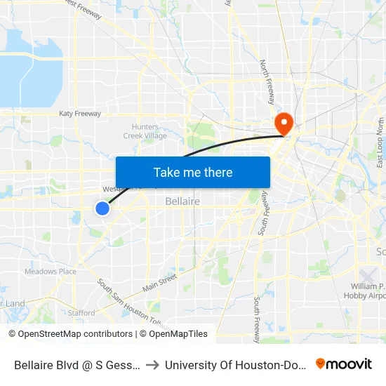 Bellaire Blvd @ S Gessner Rd to University Of Houston-Downtown map