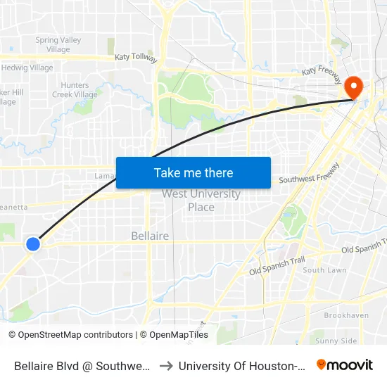 Bellaire Blvd @ Southwest Freeway to University Of Houston-Downtown map