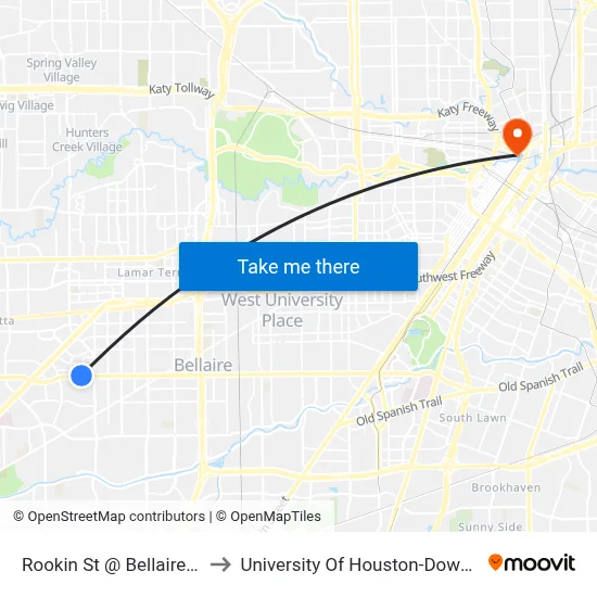 Rookin St @ Bellaire Blvd to University Of Houston-Downtown map
