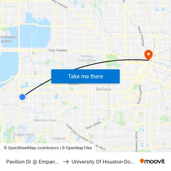 Pavilion Dr @ Empanada Dr to University Of Houston-Downtown map