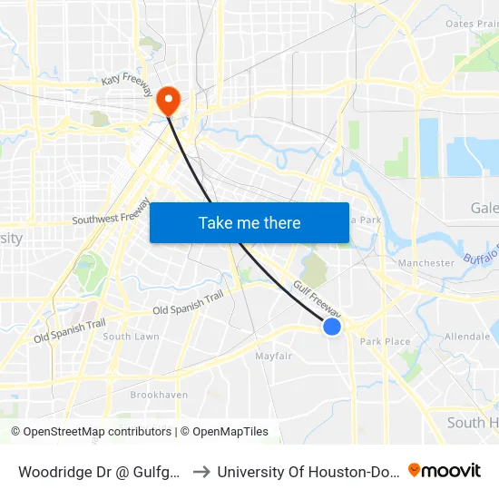 Woodridge Dr @ Gulfgate Mall to University Of Houston-Downtown map