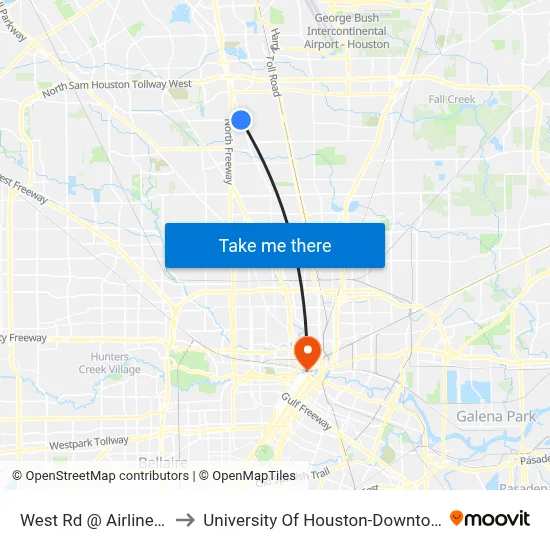 West Rd @ Airline Dr to University Of Houston-Downtown map