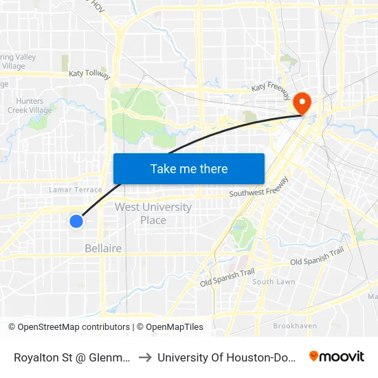 Royalton St @ Glenmont Dr to University Of Houston-Downtown map