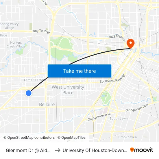 Glenmont Dr @ Alder Dr to University Of Houston-Downtown map