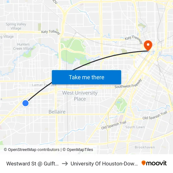 Westward St @ Gulfton St to University Of Houston-Downtown map