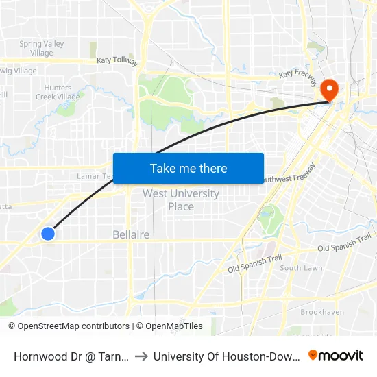 Hornwood Dr @ Tarnef Dr to University Of Houston-Downtown map