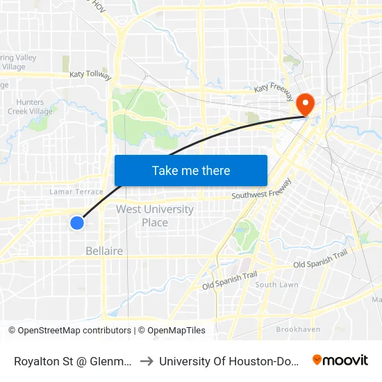 Royalton St @ Glenmont Dr to University Of Houston-Downtown map