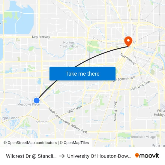 Wilcrest Dr @ Stancliff Rd to University Of Houston-Downtown map