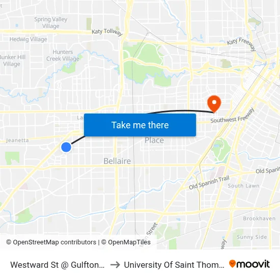 Westward St @ Gulfton St to University Of Saint Thomas map