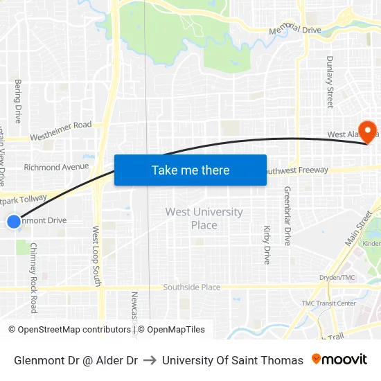 Glenmont Dr @ Alder Dr to University Of Saint Thomas map