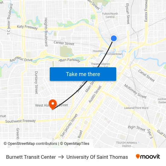 Burnett Transit Center to University Of Saint Thomas map
