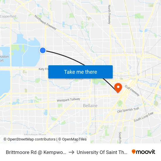 Brittmoore Rd @ Kempwood Dr to University Of Saint Thomas map