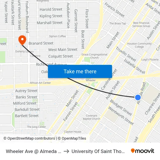 Wheeler Ave @ Almeda Rd to University Of Saint Thomas map