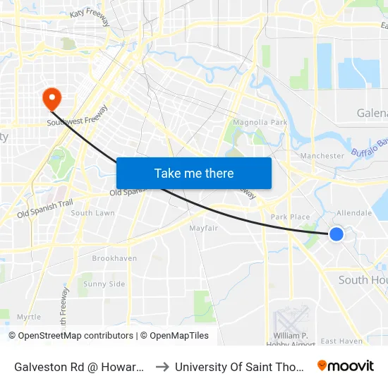 Galveston Rd @ Howard Dr to University Of Saint Thomas map