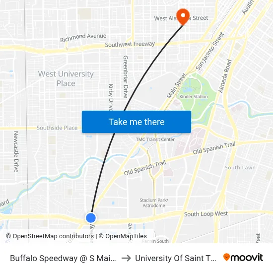 Buffalo Speedway @ S Main St MB to University Of Saint Thomas map