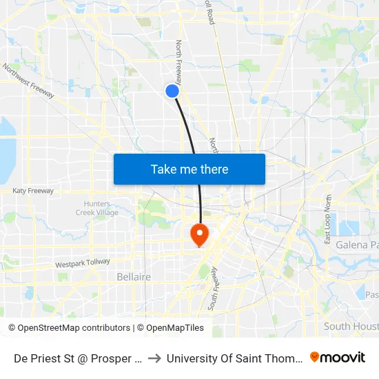 De Priest St @ Prosper St to University Of Saint Thomas map