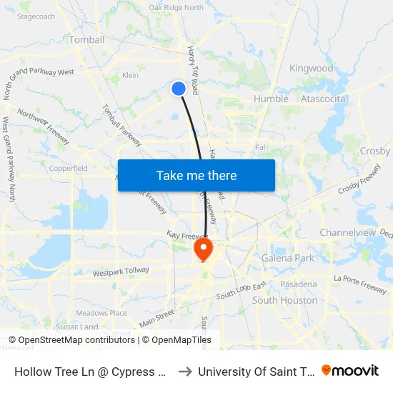 Hollow Tree Ln @ Cypress Station Dr to University Of Saint Thomas map